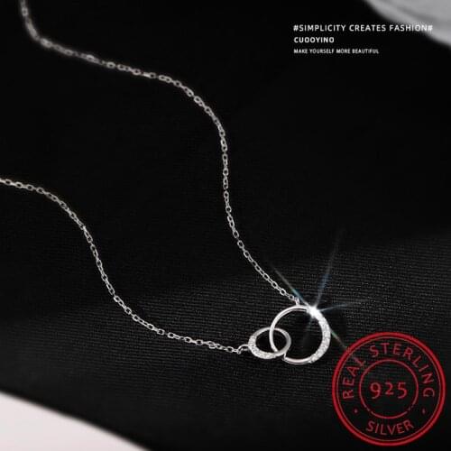 Trendy 925 Sterling Silver Round Double Circle CZ Zirconia Necklaces & Pendants For Women Party Gift Choker NK063
