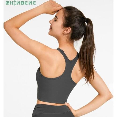 SHINBENE RIDDED Buttery Soft Fitness Yoga Crop Tank Tops Women Racerback Padded Workout Exercise Gym Sport Bras Vest Crop Tops