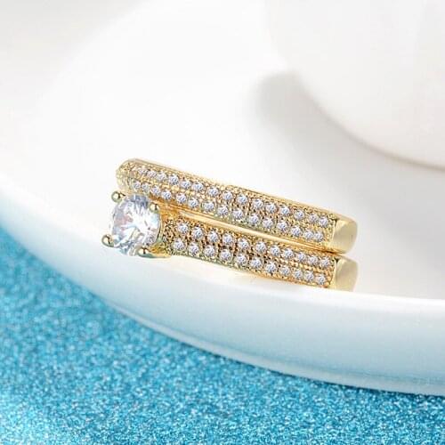 Women Simple Design Double Stackable Fashion Jewelry Bridal Sets Wedding Engagement Ring Accessory