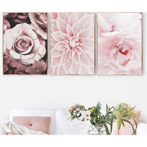 Pink Dahlia Peony Dance Girl Tree Nature Nordic Posters And Prints Wall Art Canvas Painting Wall Pictures For Living Room Decor