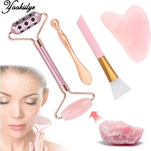 Jade Stone Facial Massage Roller Gua Sha Set Rose Quartz Germanium Beauty Bar Gua Sha Board Mask Brush Eye Cream Stick Skin Care