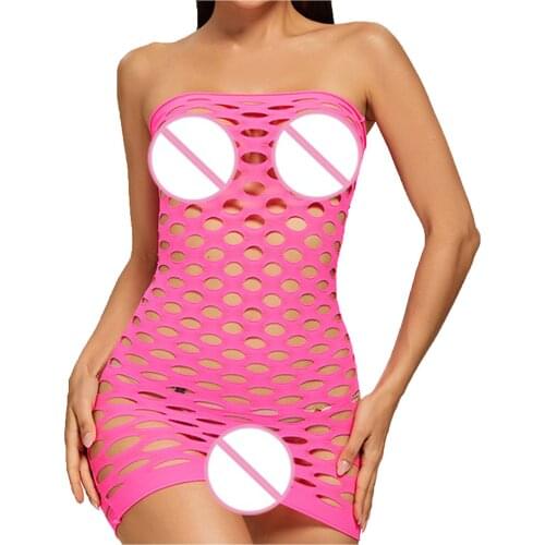 New Sexy Women Net Skirt Whole Body Hollow Out Fishnet Elasticity Mini Dress Lingerie Plus Size Nightwear