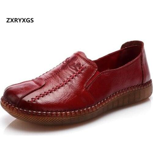 2020 New Autumn Embroidered Genuine Leather Shoes Casual Fashion Shoes Soft Sole Hand-stitched Comfort Flat Shoes Womens Shoes