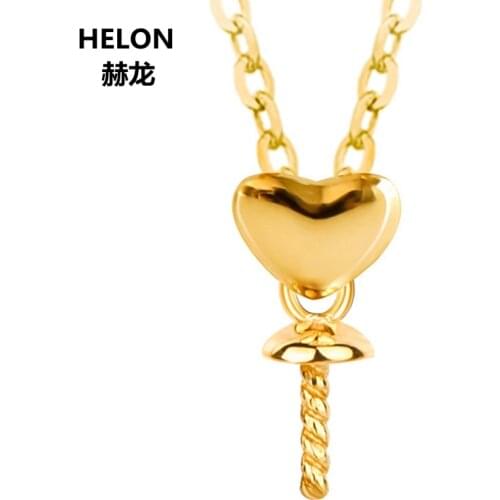 Solid 14k Yellow Gold Women Pendant 6-10mm Pearl Semi Mount Pendant Engagement Weddidng Jewelry Setting Heart