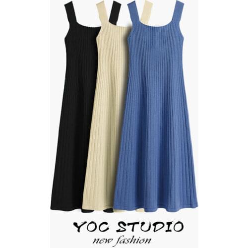 Solid Knitted Dresses Casual Simple Women Dress Elegant Vestidos Strap Dress Knitted Sleeveless Bodycon Dresses maxi dress