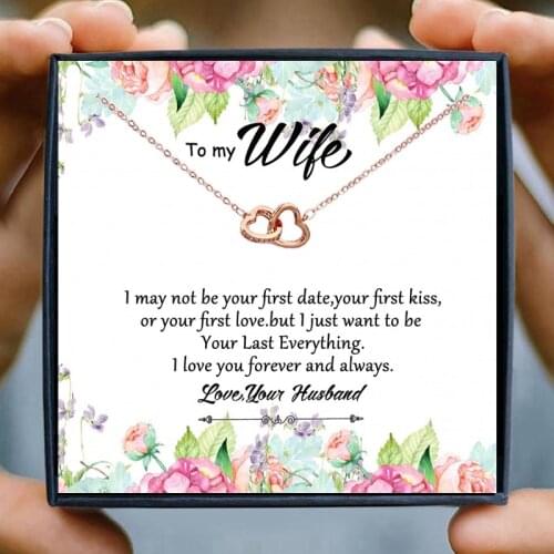 Gifts for Valentines Day Rose Gold Necklaces for Women Double Heart Pendant Necklaces Women Lady Girl Eternity Chain Birthday