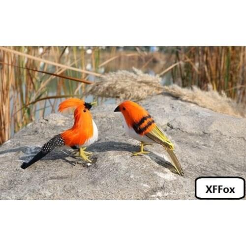 A pair of cute simulation bird models foam&furs real life orange bird doll gift about 13cm xf2502