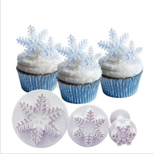 Christmas Snowflake Cookies Biscuit Mold Fondant Sugarcraft Plunger Cookie Cutters Xams Snow Cupcake Cake Decorating Tool