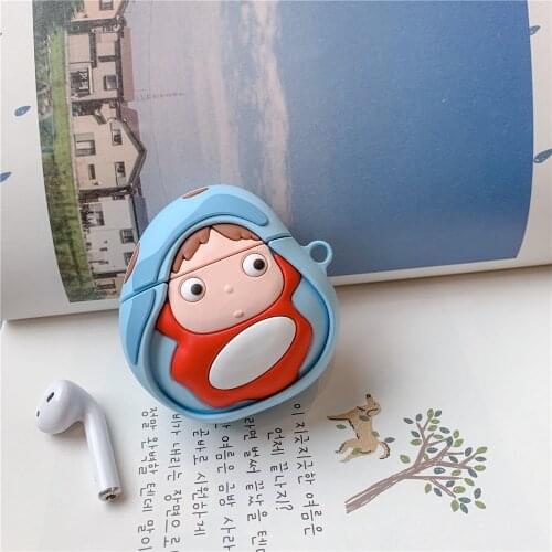 Ponyo On The Cliff Silicone Earphone Case For Apple Airpods Soft Rubber Cute Anime Protective Carabiner Key Chains Hooks Bag