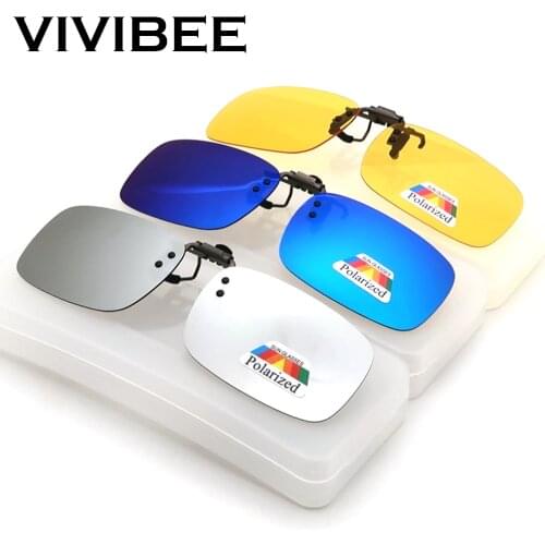 VIVIBEE Mirror Blue Flip Up Clip on Sunglasses Men Polarized Lens Metal Clips Night Vision Safe Driving UV400 Glasses for Women