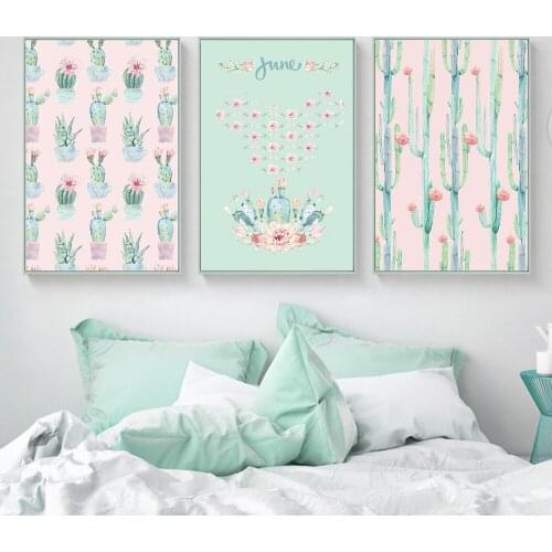 Fresh Cactus Flower Pictures Art Print Botanical Plants Canvas Painting Wall Art Poster For Home Decor Girls Room Decoration