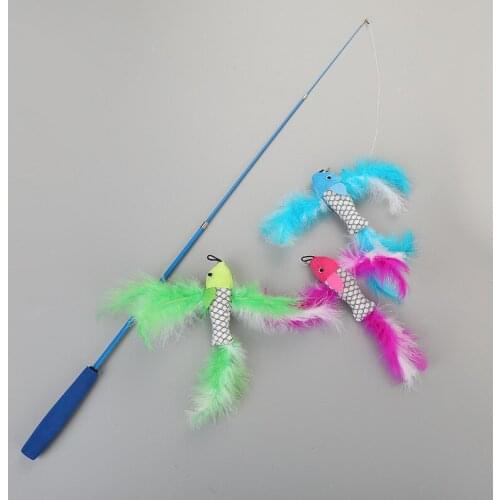 Three Retractable Bird Replacement Head Teaser Stick New Funny Cat Toy Stick Turkey Feather Toy Catcher Wand Interactive