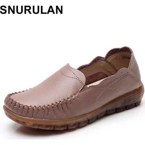 SNURULAN Autumn Womens Shoes Moccasins Casual Female Loafers Genuine Leather Woman Ballet Flats Shoes Non-Slip Female Walking