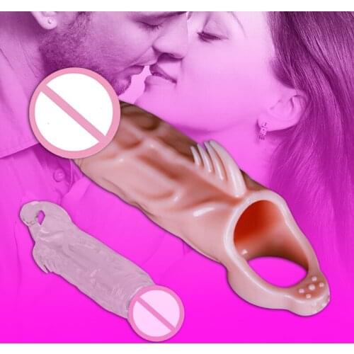 Cock Penis Sex Sleeve with Clitoris Stimulator Dick Enlarger Extender Prostate Massager Adult Sex Toy for Men Women M2