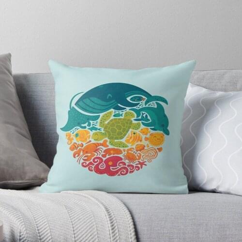 Aquatic Rainbow (light Blue) Throw Pillow Cushion Cover Polyester Throw Pillows Case On Sofa Home Living Room Car Seat Decor