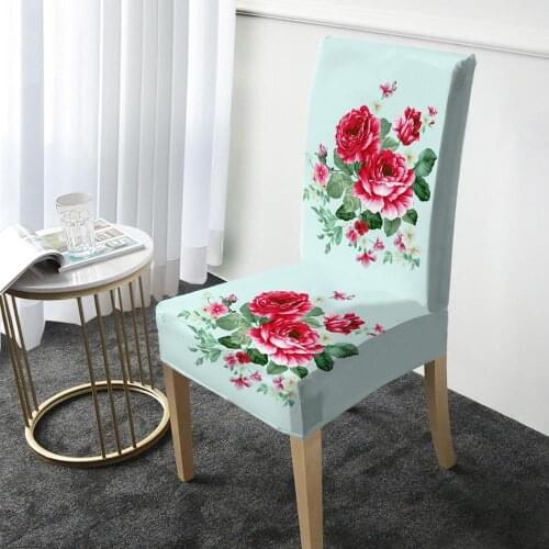 Floral Print Chair Cover Elastic Dining Chair Protector Cover Removable Washable Slipcover Christmas Banquet Party Home Decor