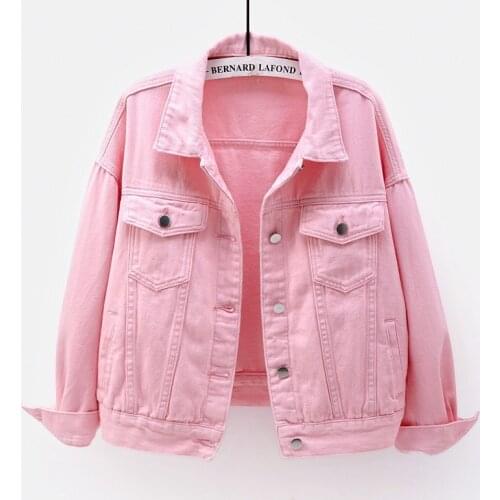 Spring Autumn Womens Plus Size Denim Jacket Short Coat Pink Jean Jackets Casual Tops Purple Yellow White Loose Jeans Coat 2021
