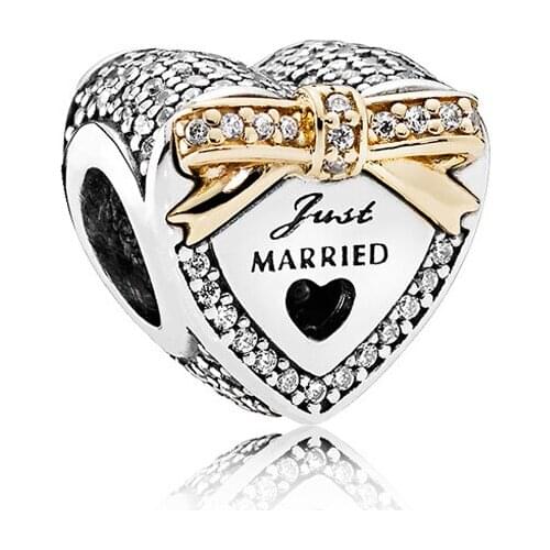 New Original 925 Sterling Silver Bead Love Wedding Heart Charm Fit Pandora Bracelet Necklace DIY Women Jewelry