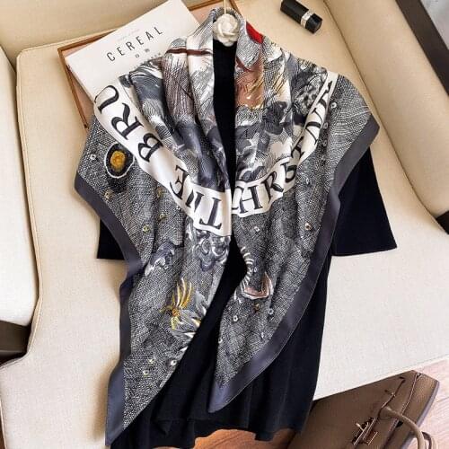 Classic European and American style summer womens fashion scarf Graffiti pattern printing 90cmx90cm small squares festival gift