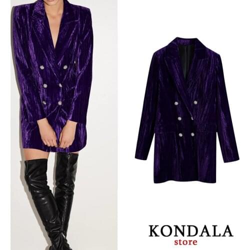 KONDALA Women Blazer Dress Za 2020 Office Lady Velvet Double Breasted Mini Party Dresses Long Sleeve Winter Thick A-line Vestido