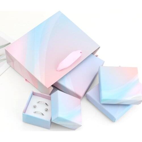 12pcs Jewelry Orginazer Display Gifts Box Holder Gradual Change Kraft Paper Engagement Ring Brooch Necklace Bracelet Box