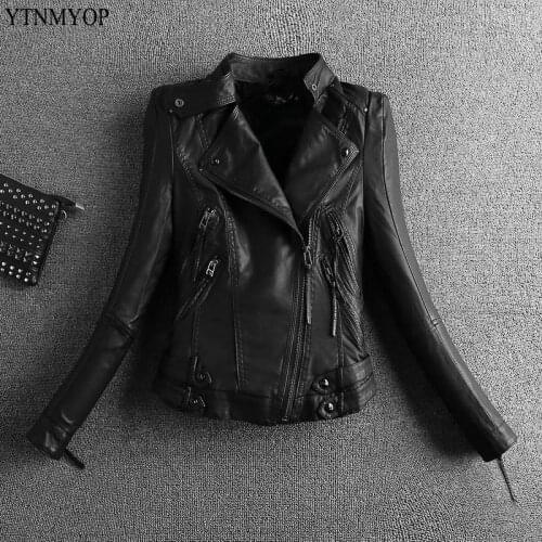2020 Leather Women Jacket Black Motorcycle Leather Coat Outerwear Zippers Short Spring Clothing Autumn Biker Suede YTNMYOP