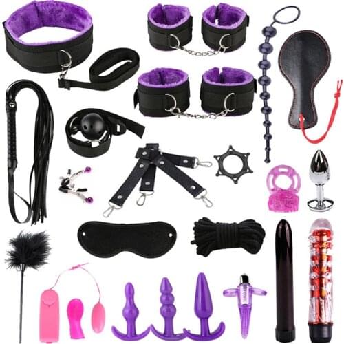 23pcs Sex Products Erotic Toys Adults Games BDSM Sex Bondage Set Handcuffs Ankle Cuff Restraints Sex Toys for Woman Couples