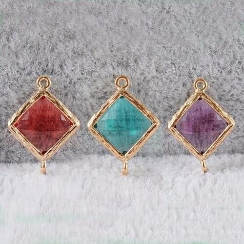 24pcs Mixed 12 Color Square Imitation Zircon Glass Faceted Bezel Framed Connector Pendant For DIY Bracelet Necklace Earring