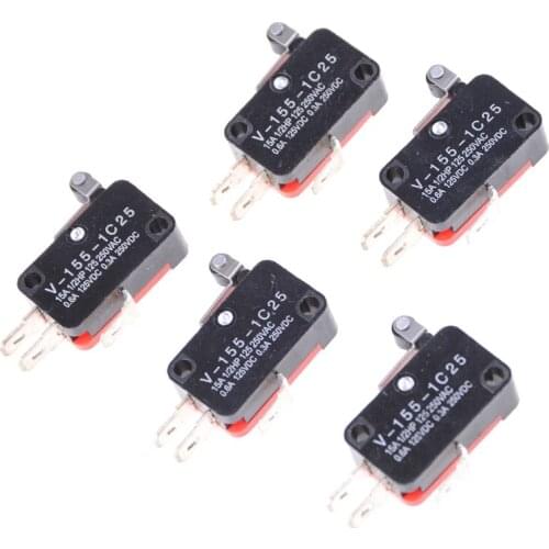 5Pcs New Micro Short Hinge Roller Lever Control Limit Switch SPDT V-155-1C25 Switches
