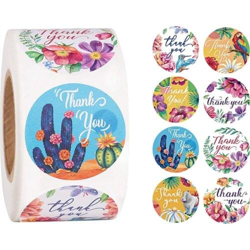 1 Inch 500 Pcs/Roll Cactus Flowers Thank You Crafts Label Sticker for Gift Card Package Party Wedding Wrapping Small Business