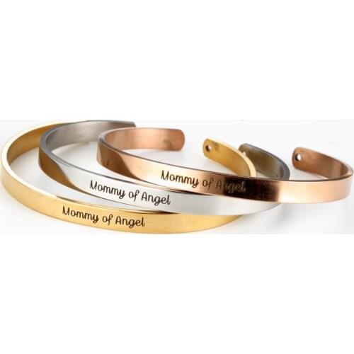 6PCS Engraved Mommy of Angel C shape Bangle Rose Gold Stainless Steel Women 6mm Open Bracelets Jewelry 2019 Dropshipping