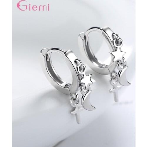 Cute Moon Star Wedding Drop Earrings For Women Girls Trendy 2020 Gold Color 925 Sterling Silver Fashion Jewelry Wholesale