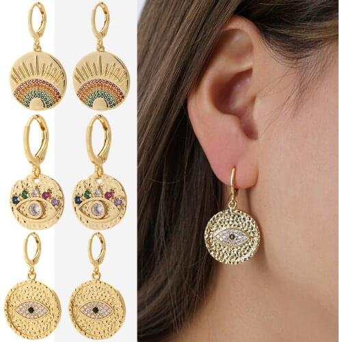 Eye Amulet Drop Earrings for Women Bohemia Colorful Hoop Earrings Fashion Gold Ear Rings Trendy Earrings Cubic Zircon Copper