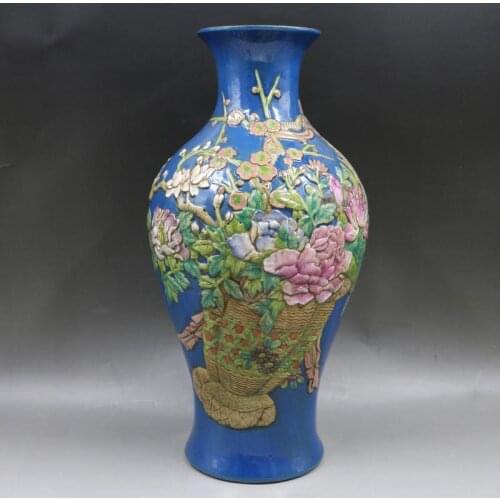 Antique YuanDynasty porcelain vase,Blue floating engraving pastel rich flower bottle,Hand-painted crafts,Collection&Adornment