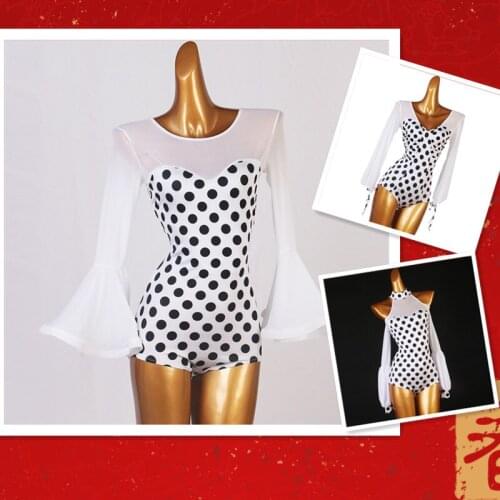 Ballet Leotard for dance costumes adult girls latin ballroom leotard blouse gymnastics long sleeve polka dot print S-XXXL S014