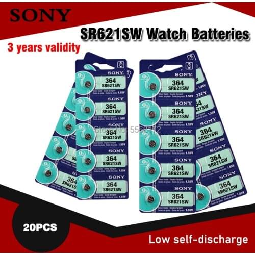 20Pcs/Lot SONY LONG LASTING AG1 364 LR621 164 531 SR60 SR621SW 1.55V Watch Battery Button Coin Cell 100% Original Brand