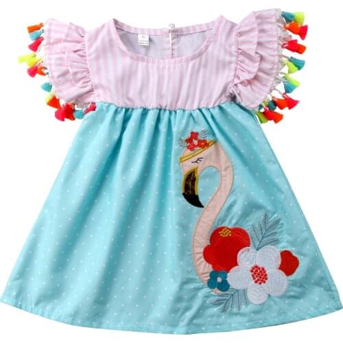 Lovely Toddler Kids Baby Girls 3D Flamingo Tassel Floral Summer Dress Sundres Clothes for 1-6Y Children Girls