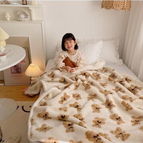 Baby Warm Skin Blanket Cartoon Bear Lamb Cashmere Autumn Winter Warm Blankets Students Thicken Lunch Break Blanket Baby Bedding