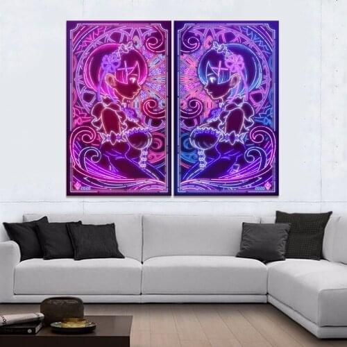 Home Decor Canvas Picture 1 Piece Anime Rem sisters Re:Life in a Different World from Zero Painting Poster Wall For Home Canvas