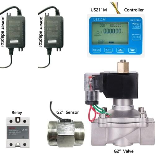 G"2 DN50 Dosage Machine US211M-USS-HS20TA Quantitative Controller Water Flow Meter Sensor Reader with USS-HS20TA 10-200L/Min 24V