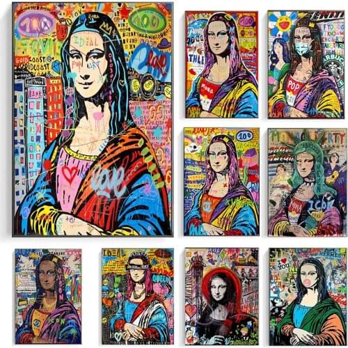 Banksy Graffiti All Kinds of Funny Mona Lisa Posters and Prints Canvas Paintings Wall Art Pictures for Living Room Decor