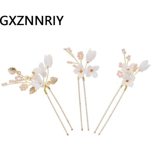 GXZNNRIY Bridal Wedding Hair Accessories Gold 3pcs/lot Flower Hair Pins Forks Clips for Women Party Jewelry Bride Headpiece