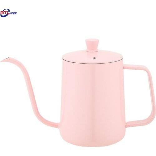 Drip Kettle 600ml Coffee Tea Pot Pink Color 304 Food Grade Stainless Steel Gooseneck Drip Kettle Swan Neck Thin Mouth