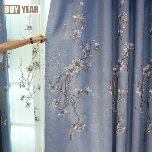 Chinese Cotton Linen Embroidered Blackout Curtains for Living Room Window Classical Valance Curtain Sheer for Bedroom