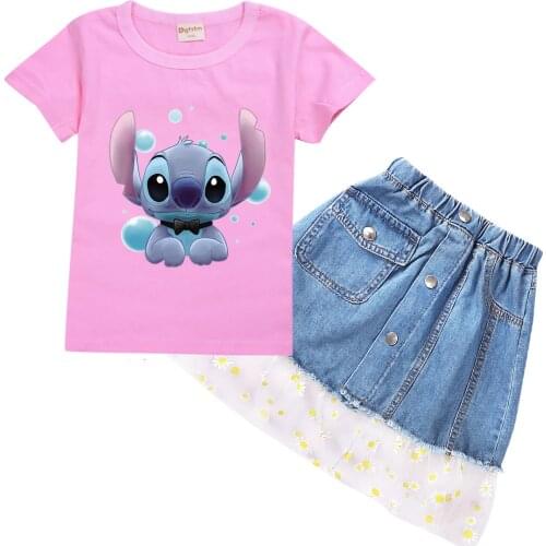 Stitch Girls Clothes Set Summer Kids T shirt + dress Casual Sport Suits Children’s Clothes Outfits