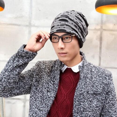 Korean autumn and winter men 's tide warm quilted knit hat hip - hop hats cap Skullies & Beanies