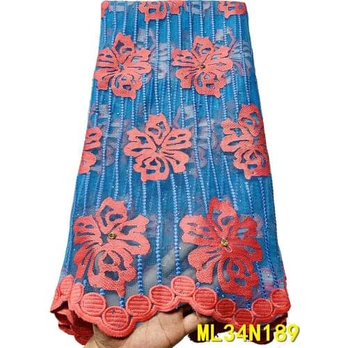 Beautifical Latest Africa Tulle Lace Fabric With Stones Cheap Price African Nigerian Wedding Fabric 5 Yards ML34N189