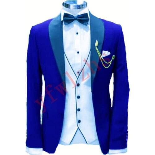 Handsome Groomsmen Shawl Lapel Groom Tuxedos Wedding Dress Men Suits Blazer Prom Dinner (Jacket+Pants+Tie+Vest) A727