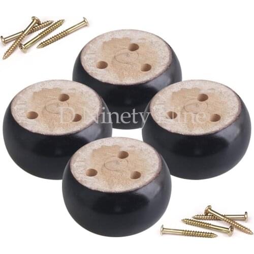 4Pcs Oak Wood 9.5x9.5x5cm Black Eucalyptus-Wood Round Furniture Legs Feet 100kg Bearing Weight for Sofas Cabinets Tables Bed