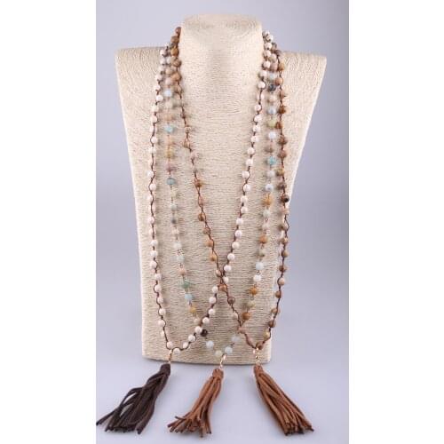 Fashion Mix Color Natural Stones Long Tassel Pendant Necklace Handmade Women Jewelry
